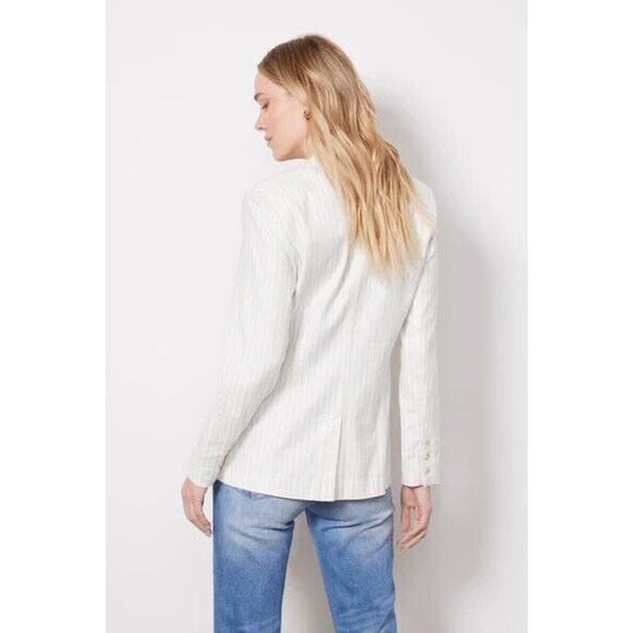 Evereve Taylor Ivory PinStripe Blazer Jacket Linen Blend Size Small - Picture 2 of 8
